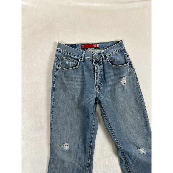 Guess Jeans Mens 30 Blue Distressed Straight Leg Denim Vintage Style Y2K 2000s - Picture 9 of 12
